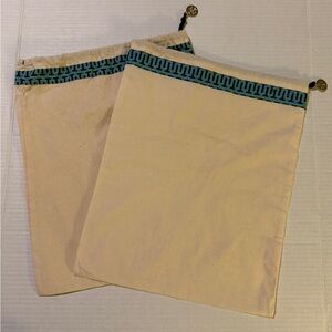 Tory Burch NEW Cotton Blue/Teal Drawstring Dust Bags Gold Logo Charm -2 Bags